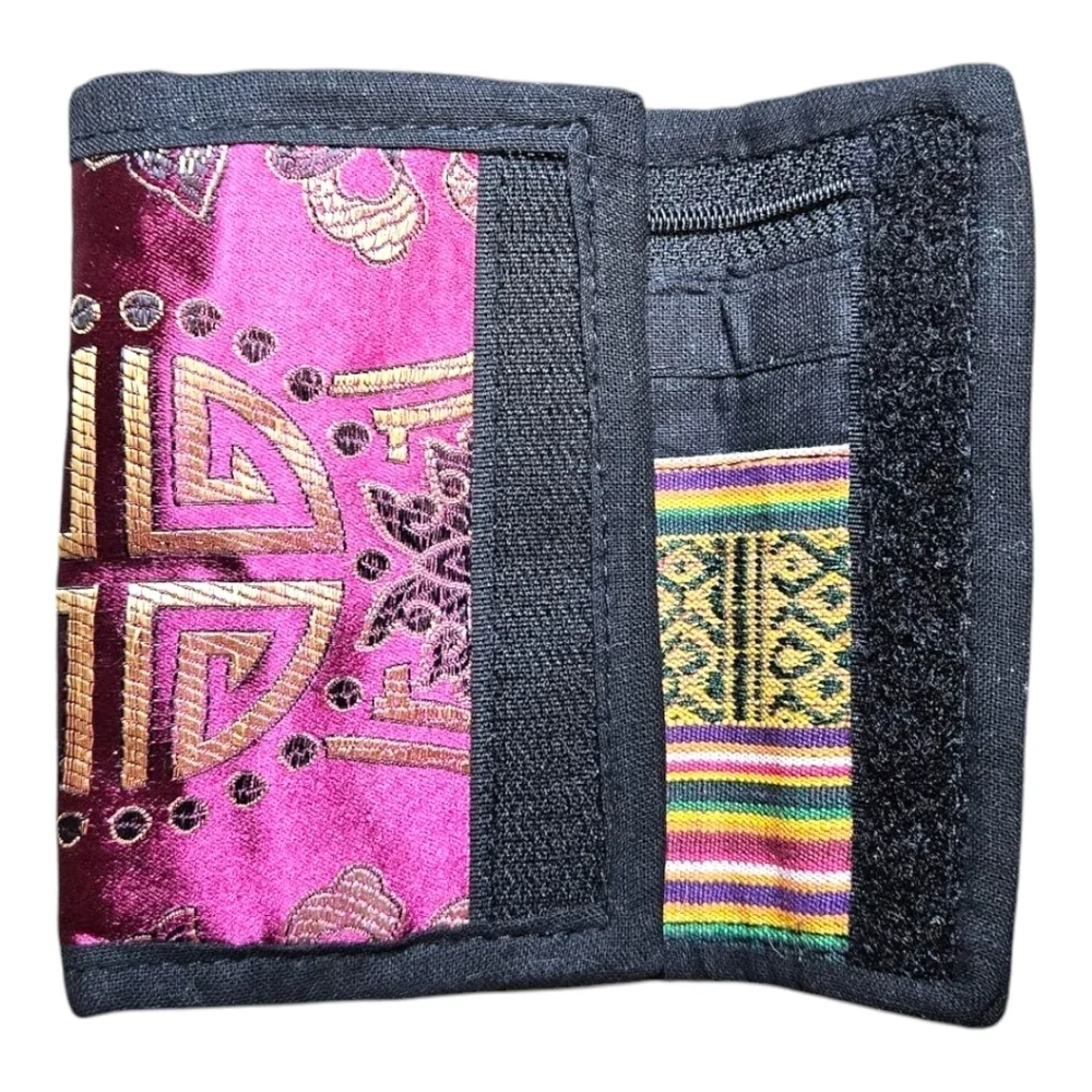 Vintage Oriental Brocade Trifold Silk Wallet Made In Nepal Embroidered Colorful